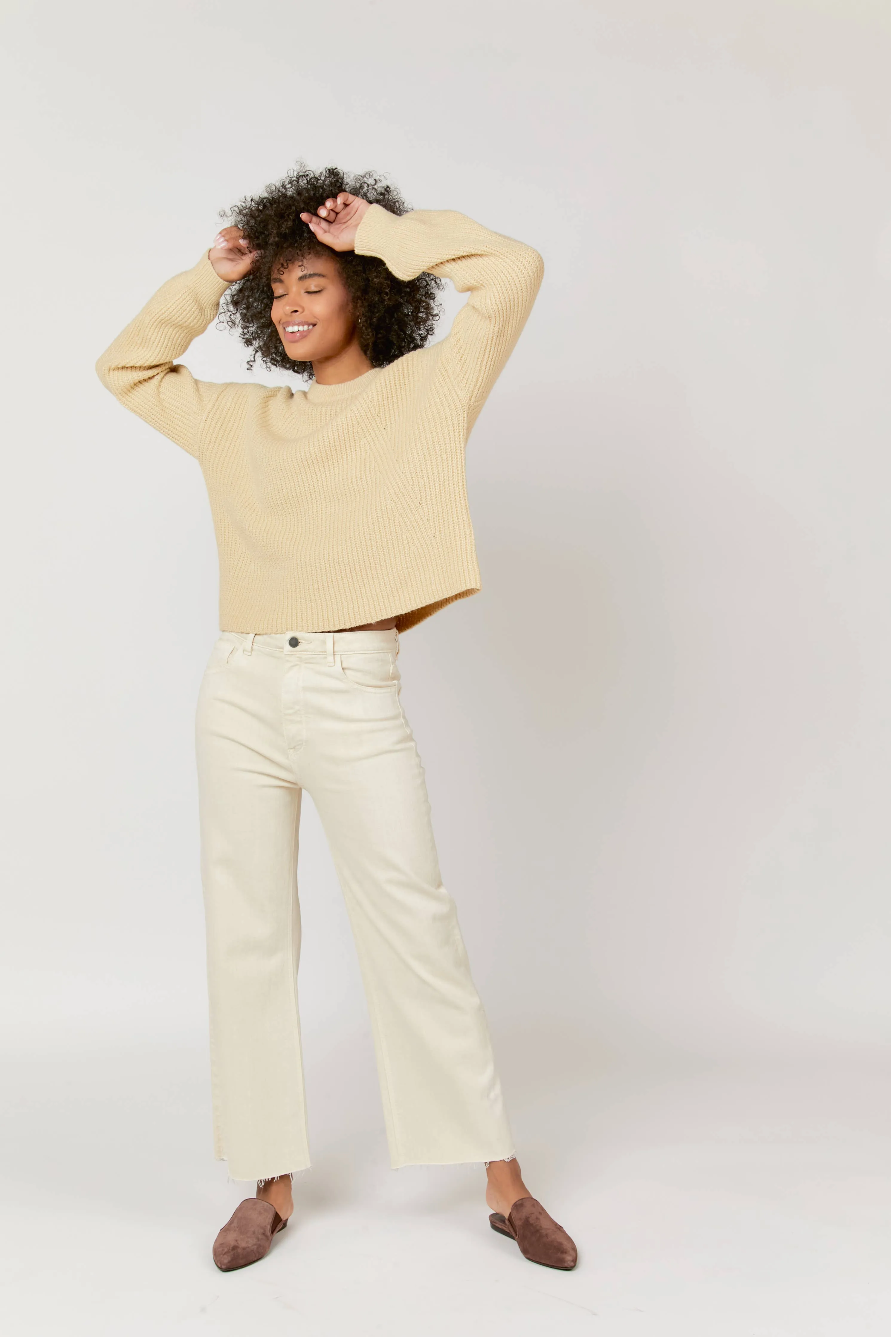 Aberdeen Ankle Crop High Rise Jean, Ecru sold by Kins Collective product image thumbnail 5