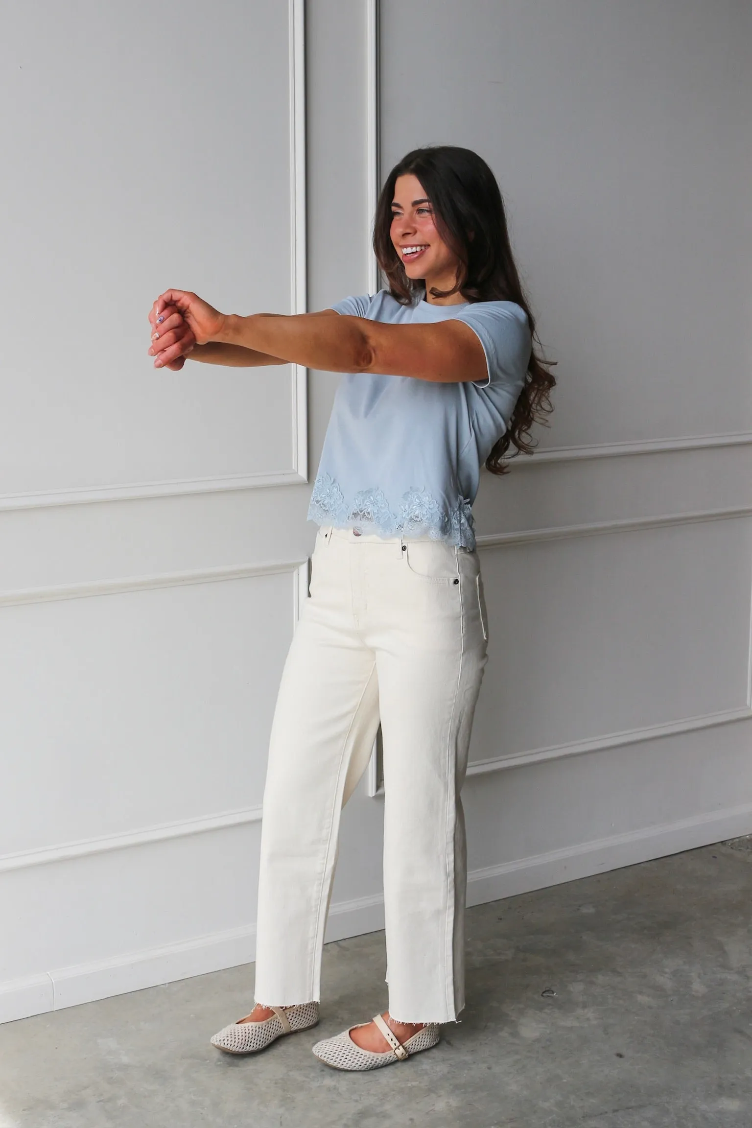 Aberdeen Ankle Crop High Rise Jean, Ecru sold by Kins Collective product image thumbnail 3
