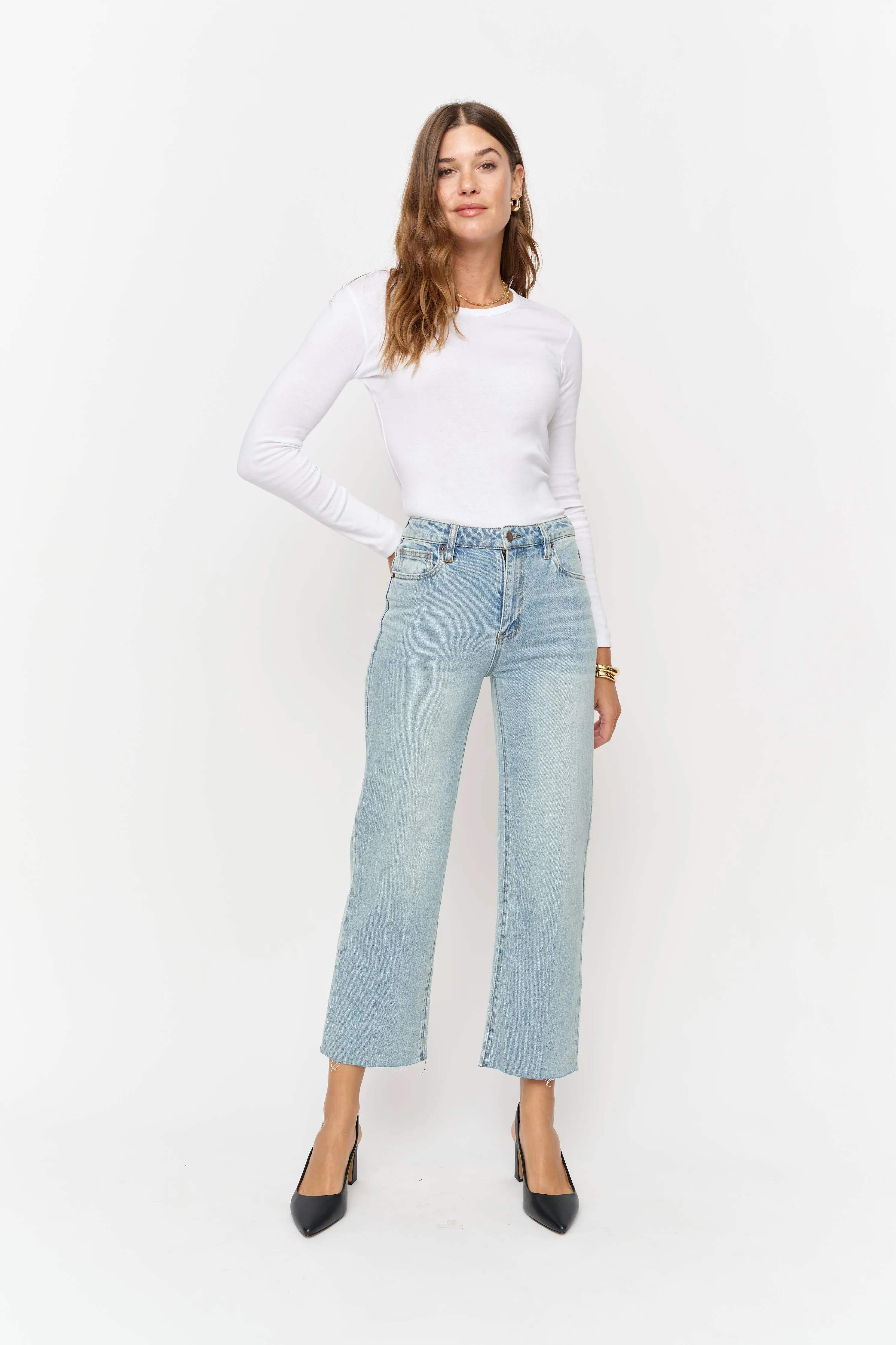 Aberdeen Ankle Crop High Rise Jean, Light Indigo Worn sold by Kins Collective product image thumbnail 5