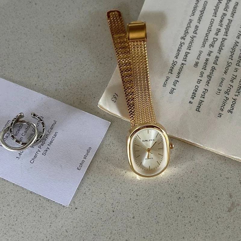 Retro Oval Gold Stainless Steel Watch sold by Kins Collective