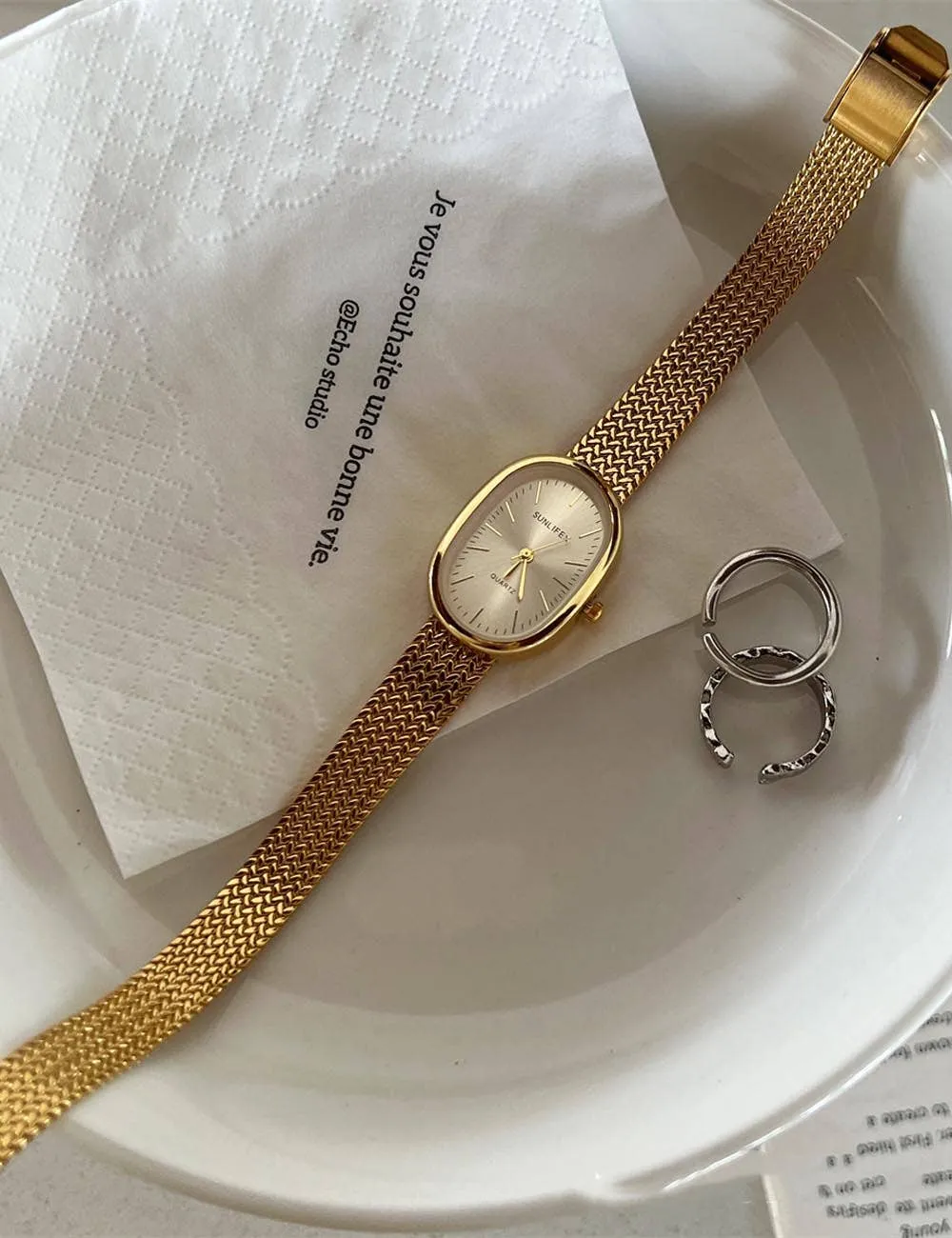 Retro Oval Gold Stainless Steel Watch sold by Kins Collective product image thumbnail 2