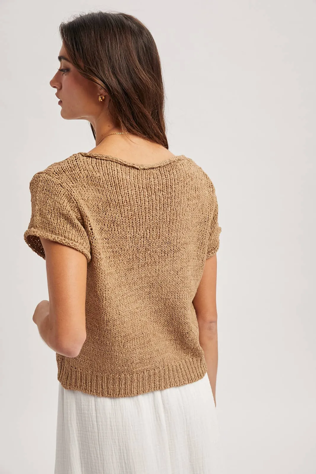 LIGHTWEIGHT SHORT SLEEVE SWEATER TOP / WL25-12302: MOCHA / S sold by Kins Collective product image thumbnail 4