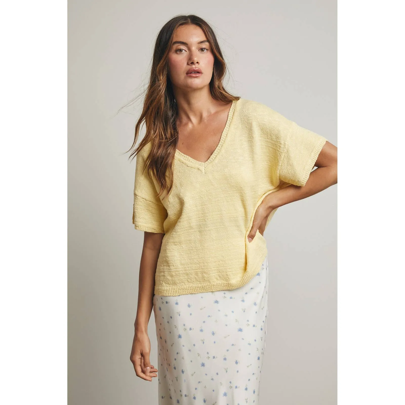 LIGHTWEIGHT V-NECK SWEATER TOP sold by Kins Collective