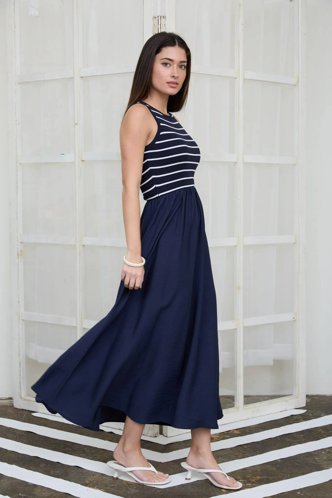 Stripe Mixed Media Dress sold by Kins Collective