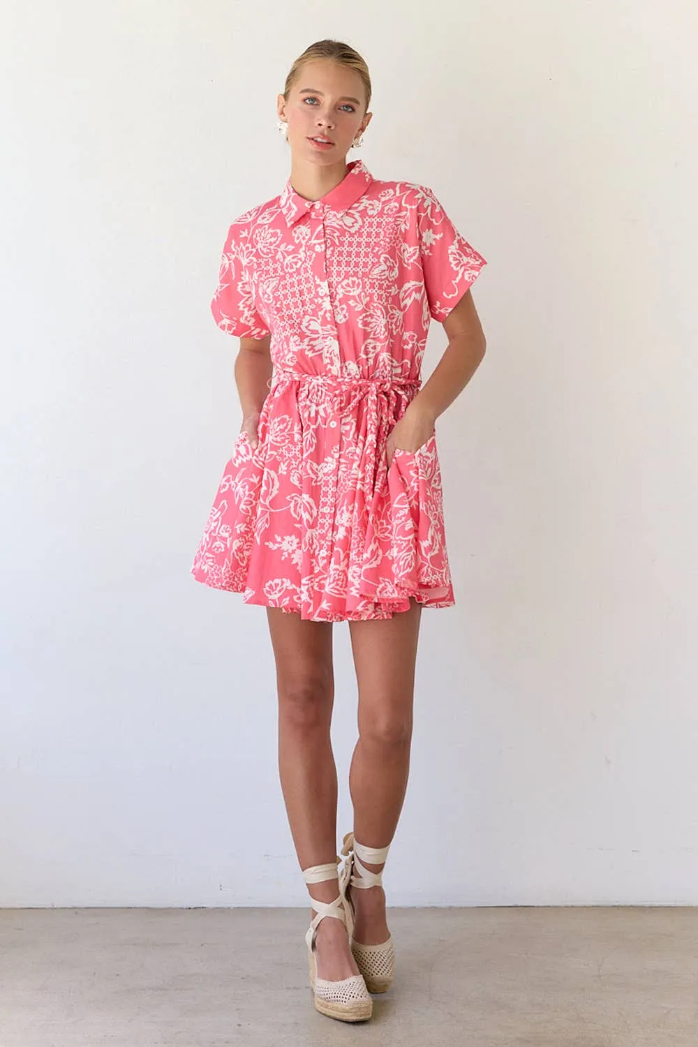 Pink Belted Floral Dress sold by Kins Collective product image thumbnail 4