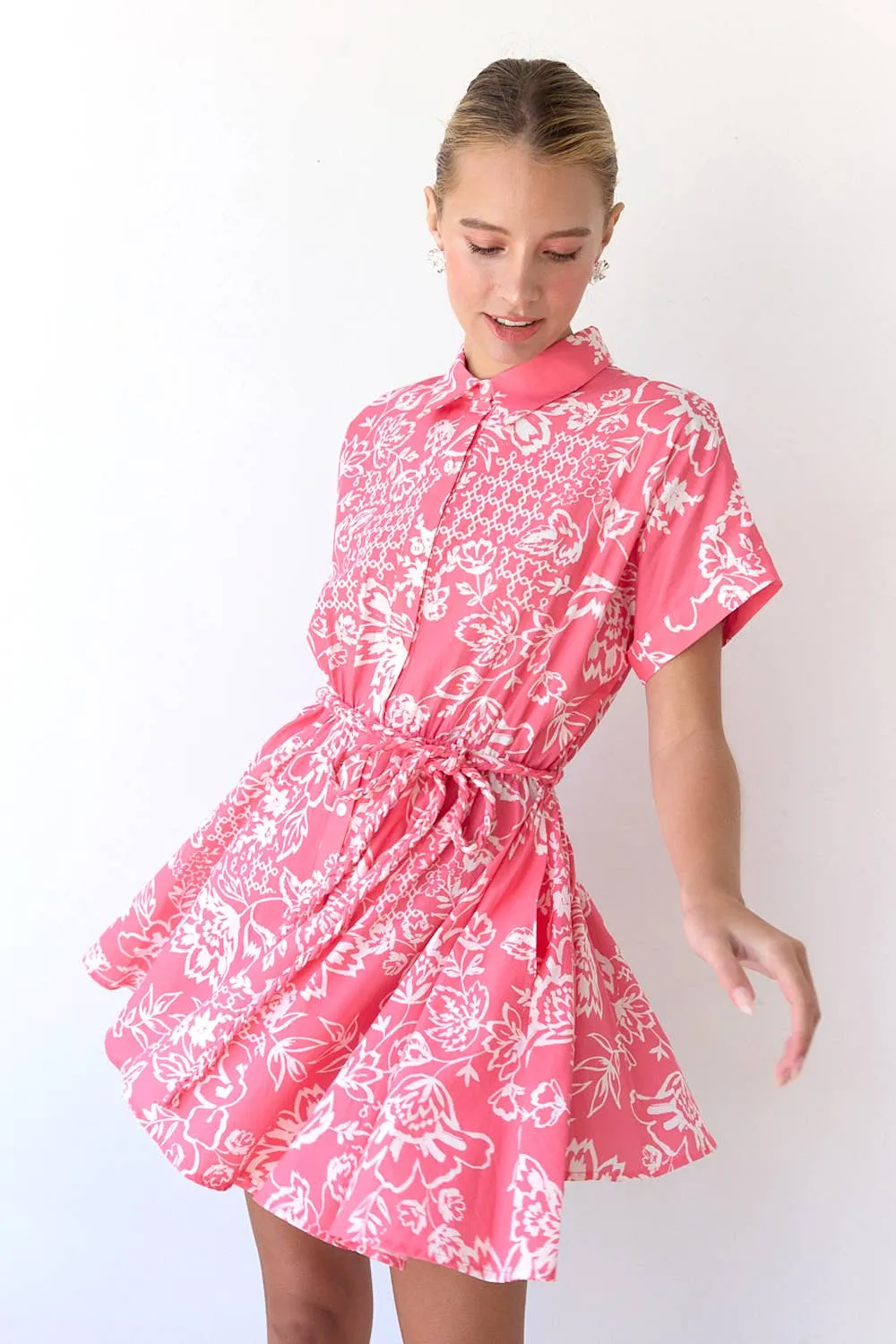 Pink Belted Floral Dress sold by Kins Collective