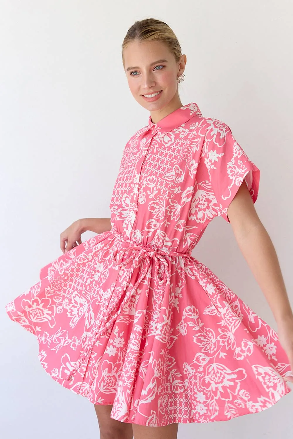 Pink Belted Floral Dress sold by Kins Collective product image thumbnail 5