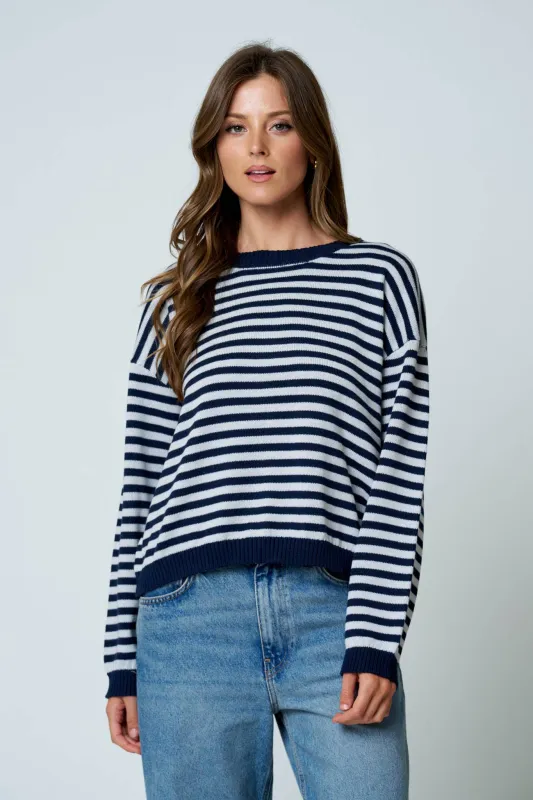 Relaxed Button Back Stripe Knit made by Blu Pepper