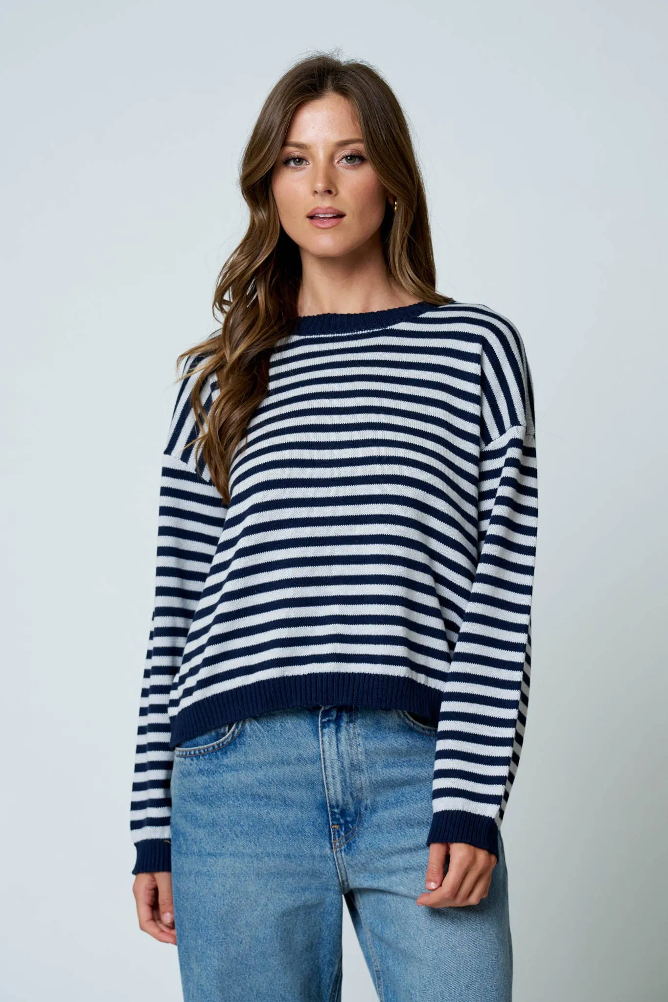 Relaxed Button Back Stripe Knit sold by Kins Collective