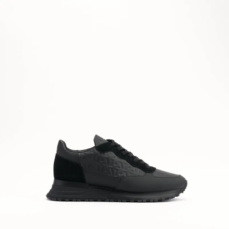 MALLET Popham Men's Black Tumbled Leather Monogram Sneakers made by Mallet