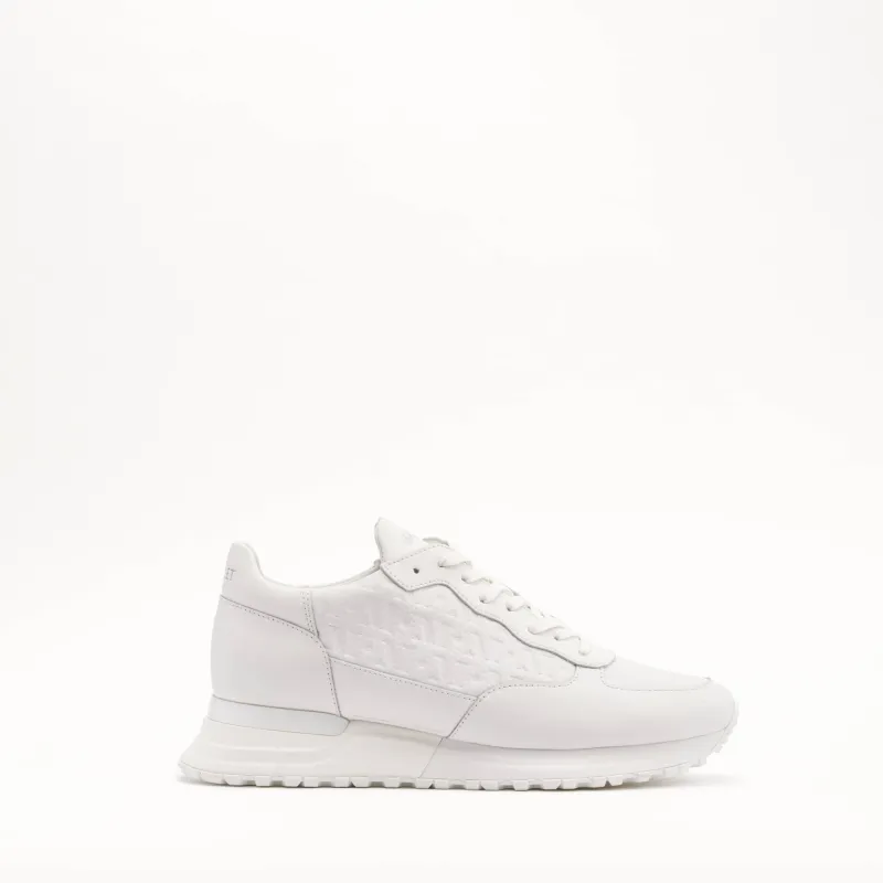 MALLET Popham Men's White Tumbled Leather Monogram Sneakers made by Mallet