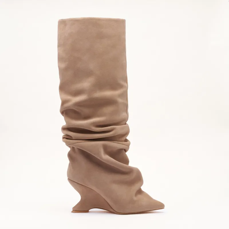 MALLET Layla Women's Beige Suede Slouch Knee High Boots made by Mallet