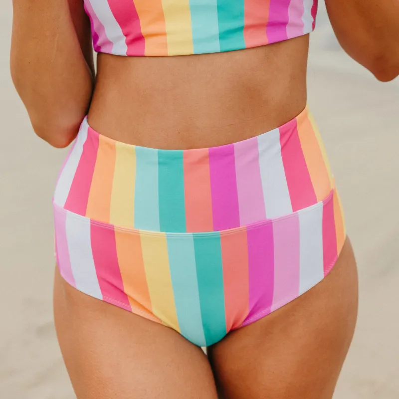 High Rise Swimsuit Bottoms - Sherbet Stripes sold by Maven Thread