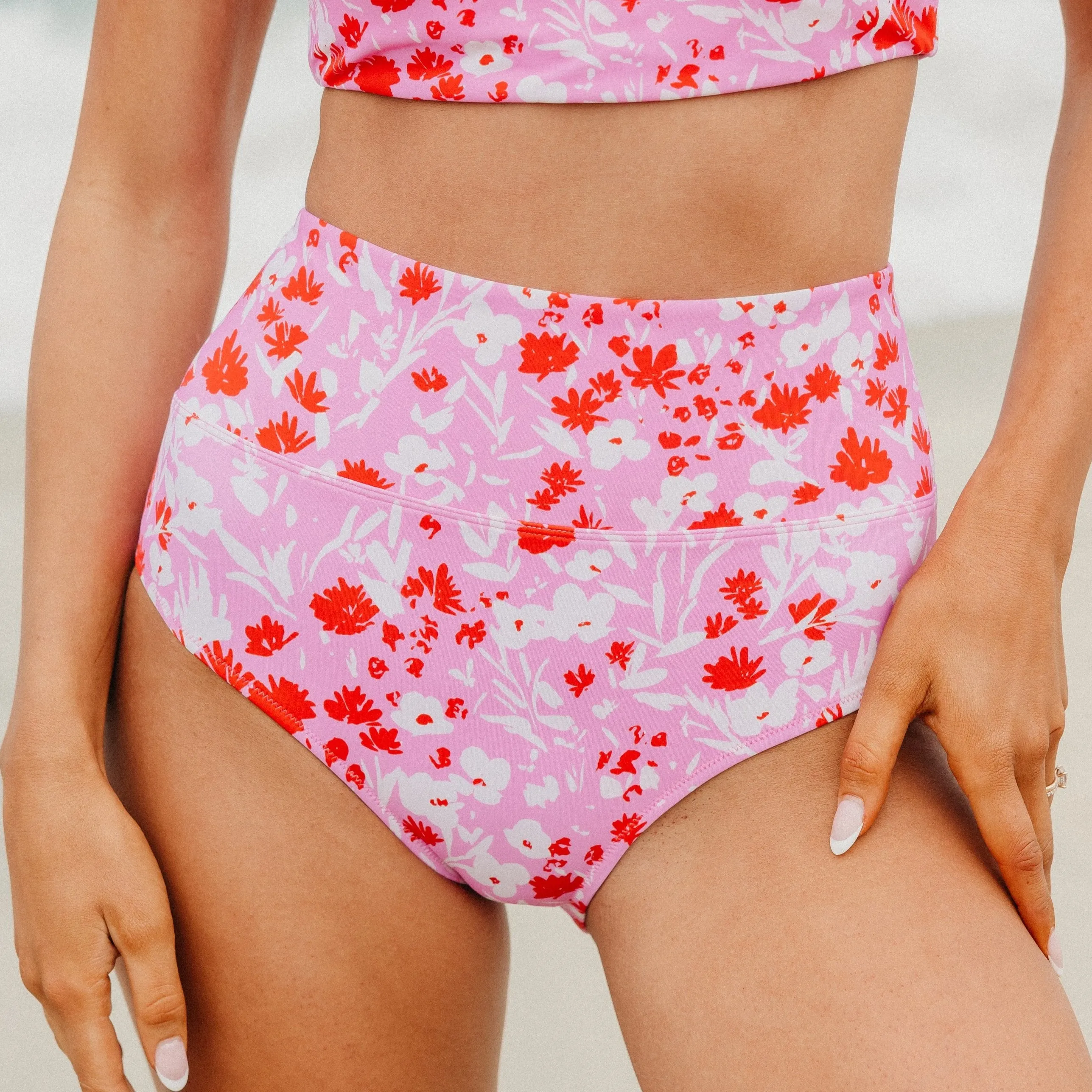 High Rise Swimsuit Bottoms - Pink Floral sold by Maven Thread