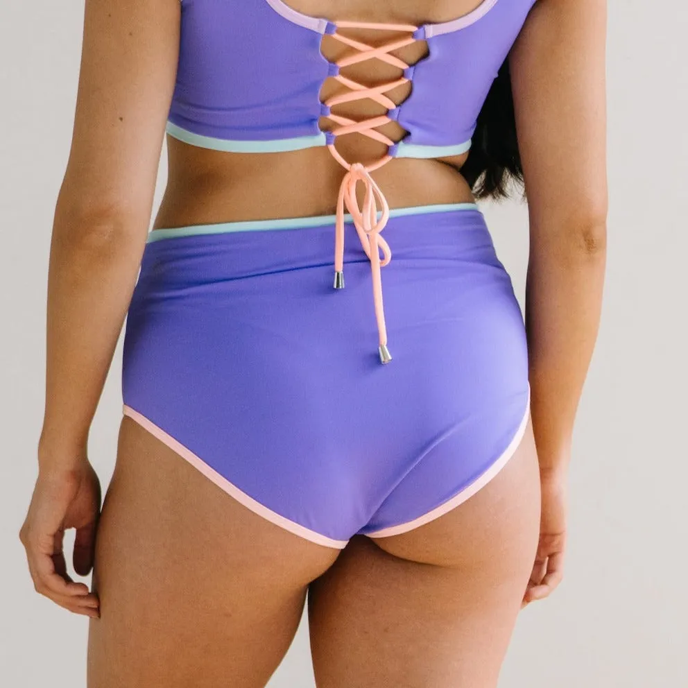 High Rise Swimsuit Bottoms - Purple Colorblock sold by Maven Thread product image thumbnail 2