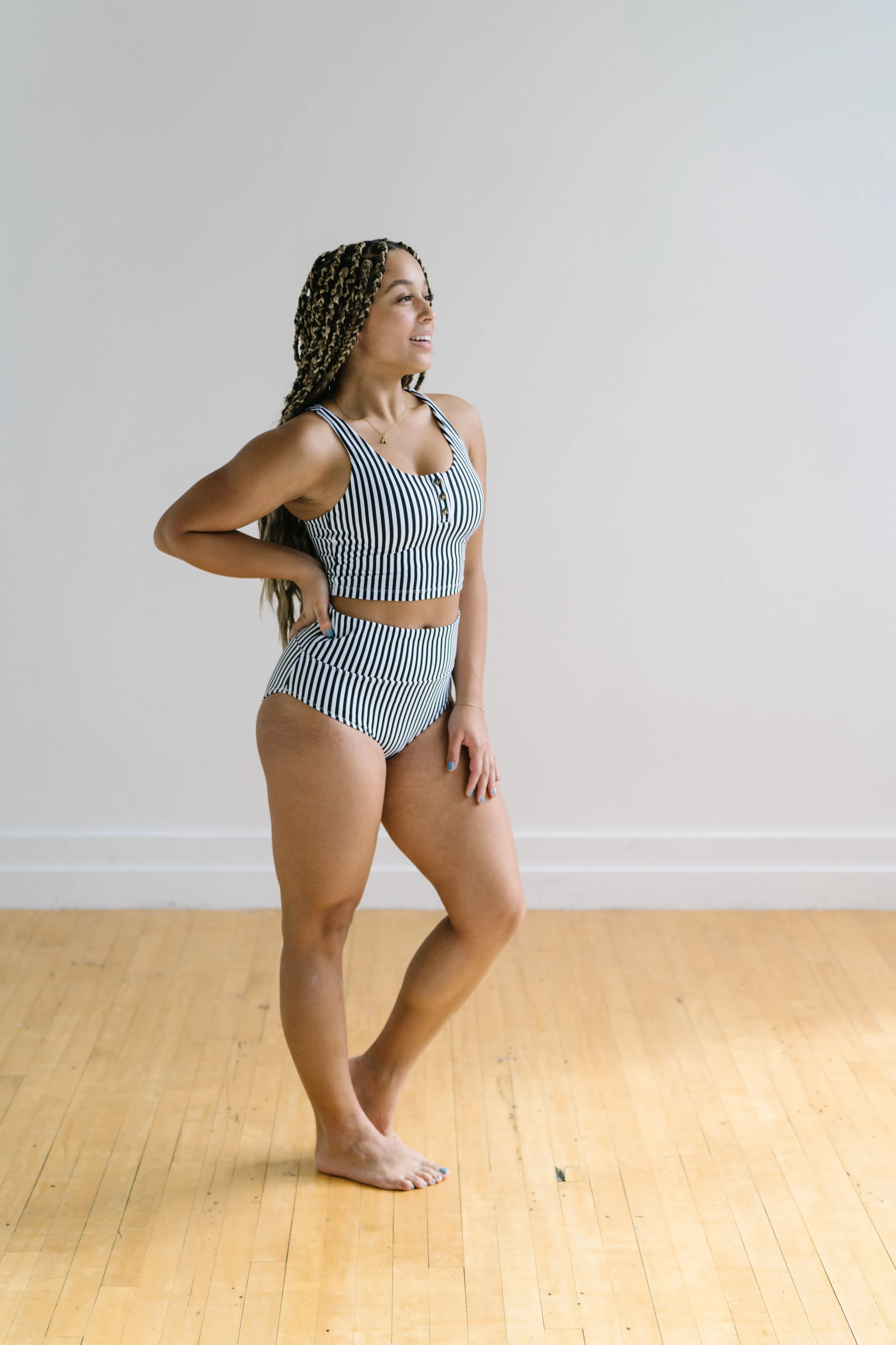 Henley Bikini Crop Top - B&W Stripe (FINAL SALE) sold by Maven Thread product image thumbnail 4