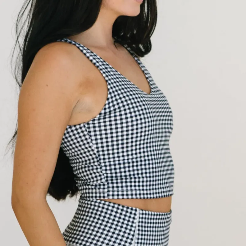 Crop Tank Sports Bra - B&W Gingham | MT LUXE sold by Maven Thread