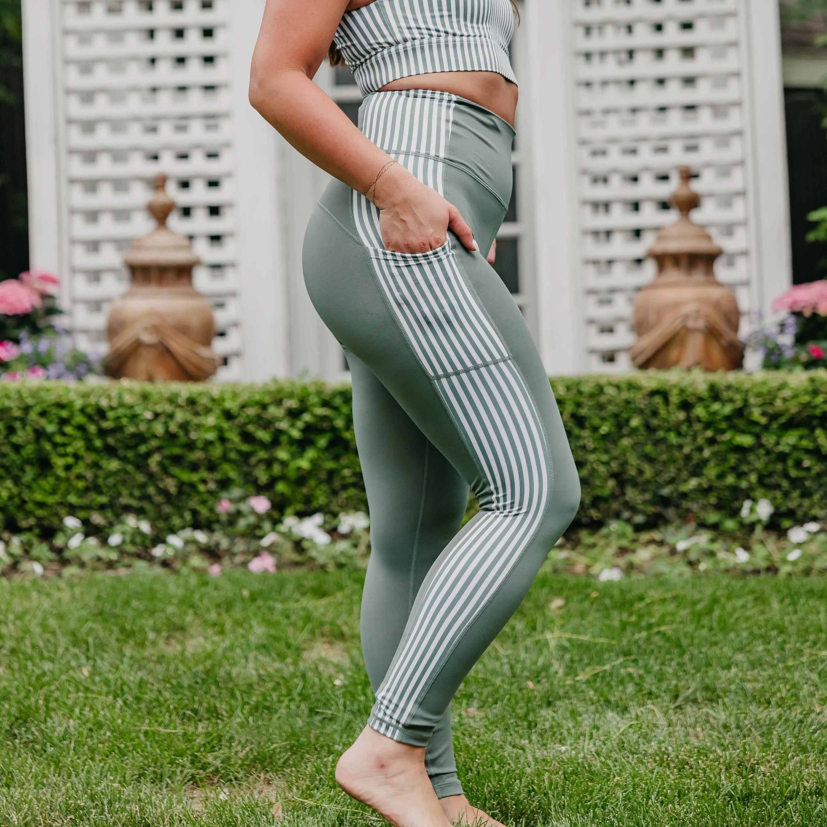 Inspire Leggings - Sage Stripe | MT SPORT sold by Maven Thread product image thumbnail 3