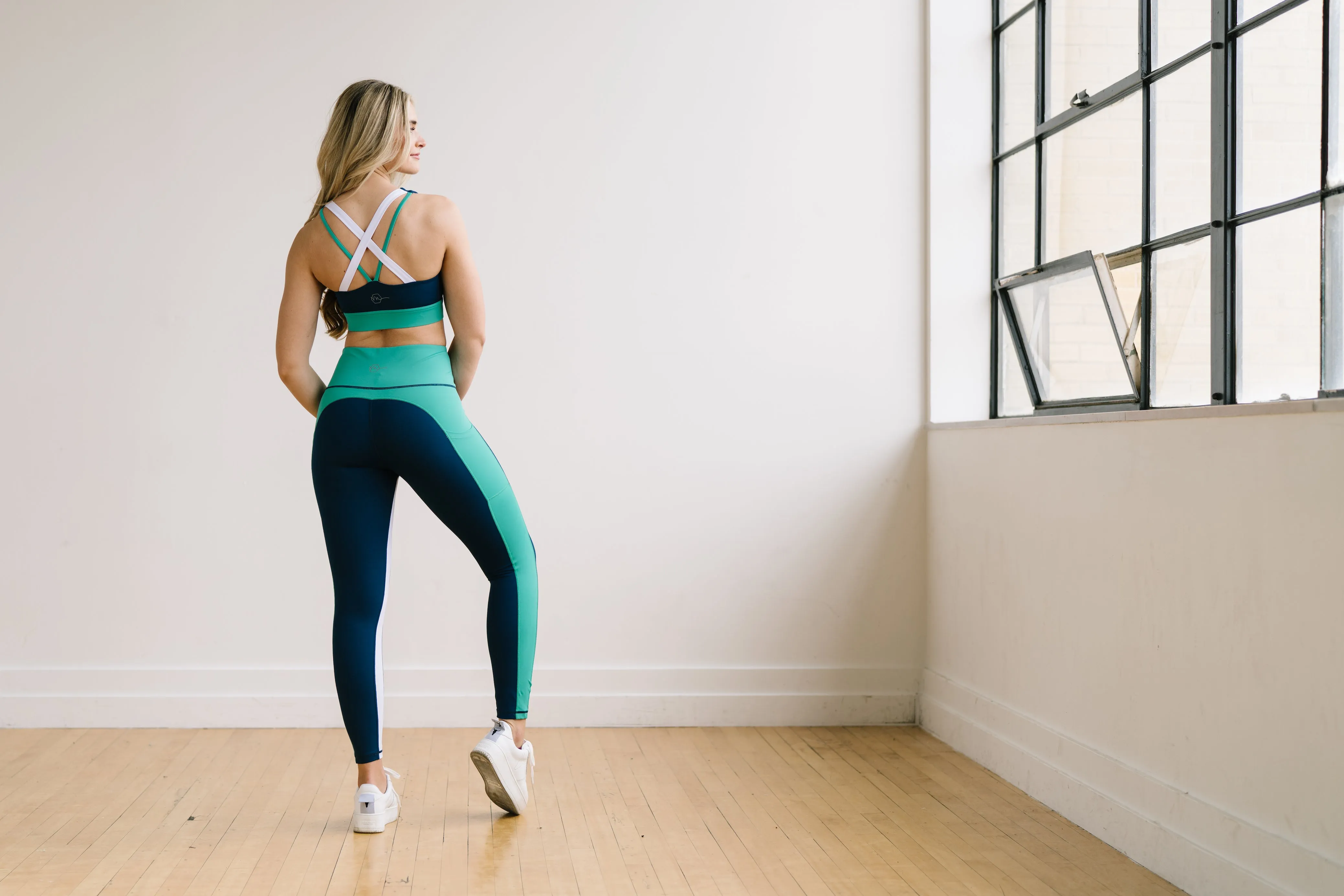 Criss Cross Sports Bra - Teal Colorblock | MT SPORT sold by Maven Thread product image thumbnail 5