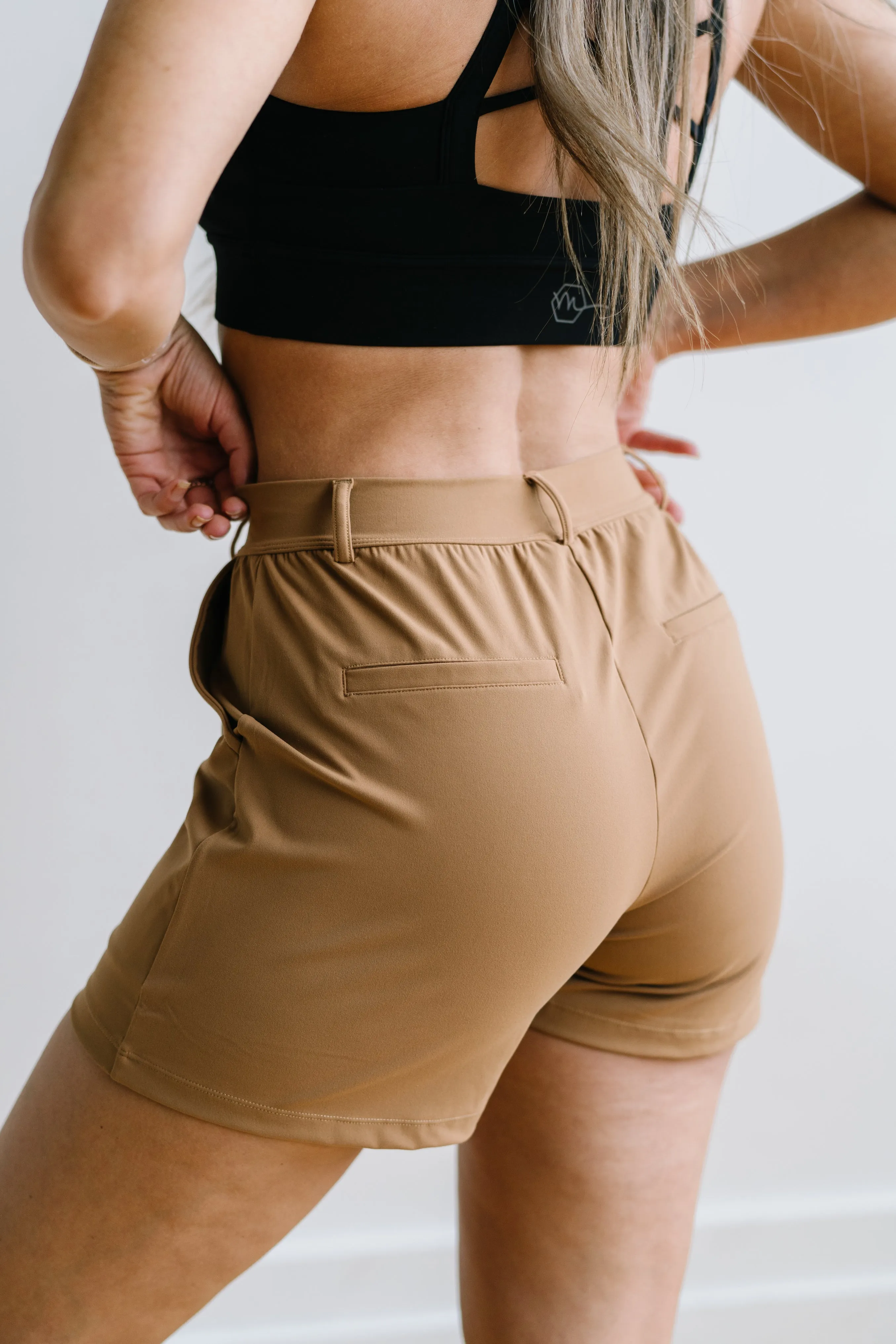 Work Hard Play Hard Trouser Shorts - Khaki | MT LUXE sold by Maven Thread product image thumbnail 3