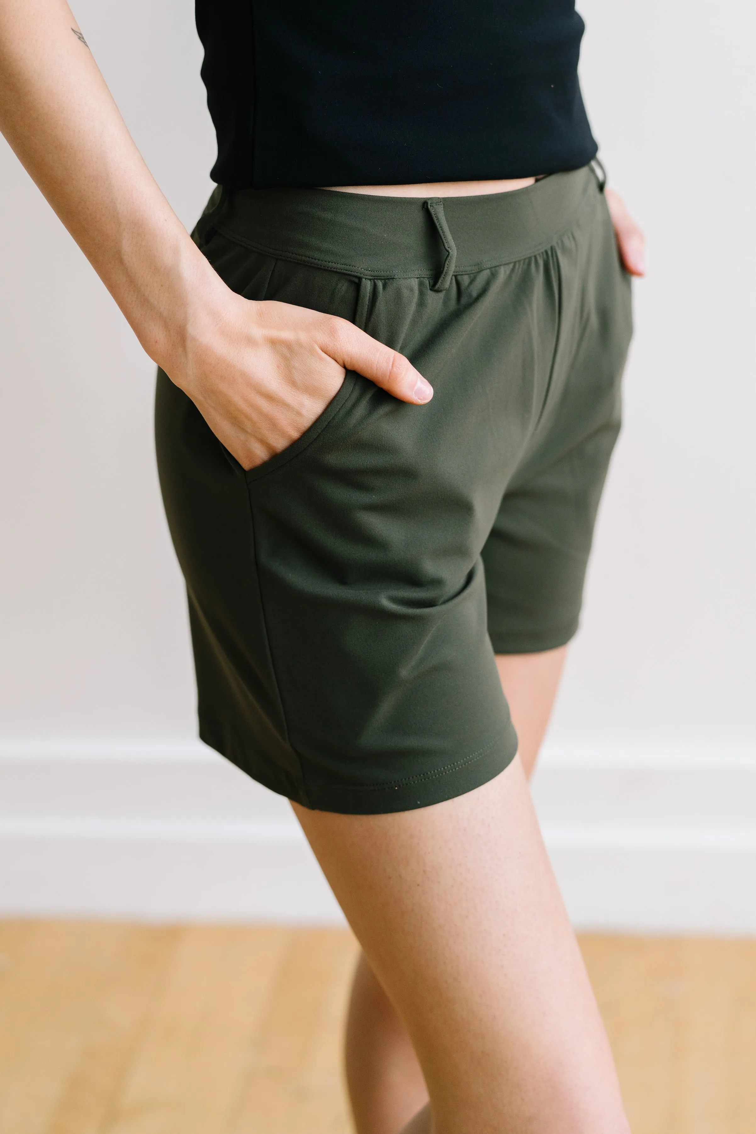 Work Hard Play Hard Trouser Shorts - Olive Green | MT LUXE sold by Maven Thread product image thumbnail 5