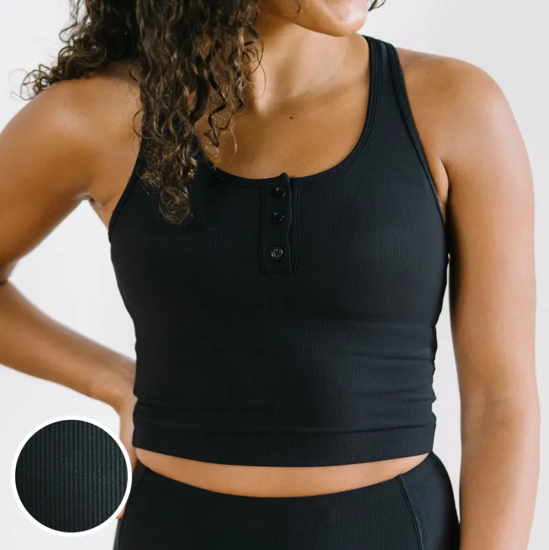 Ribbed Crop Tank Sports Bra - Black sold by Maven Thread