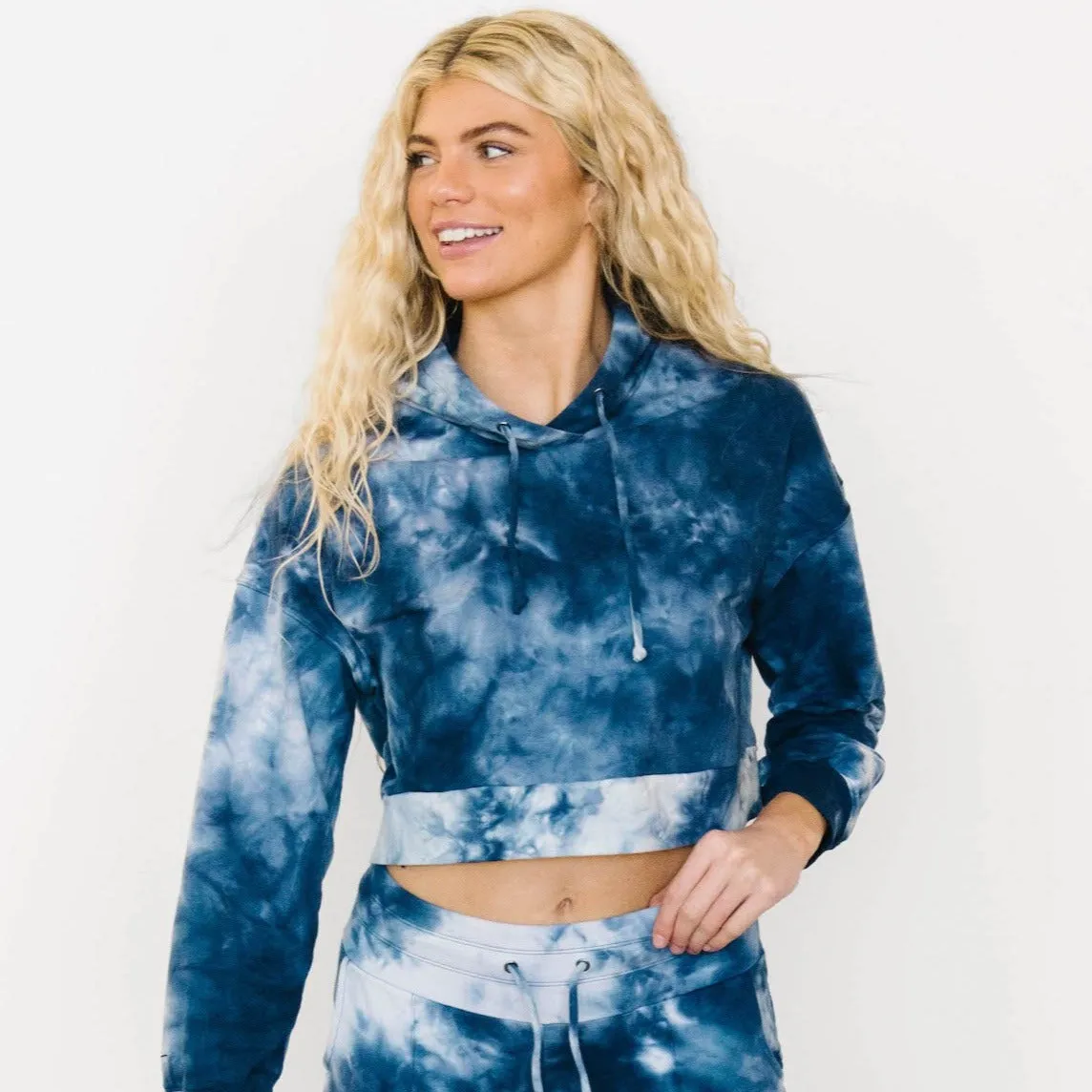 Crop Hoodie - Navy Tie Dye sold by Maven Thread