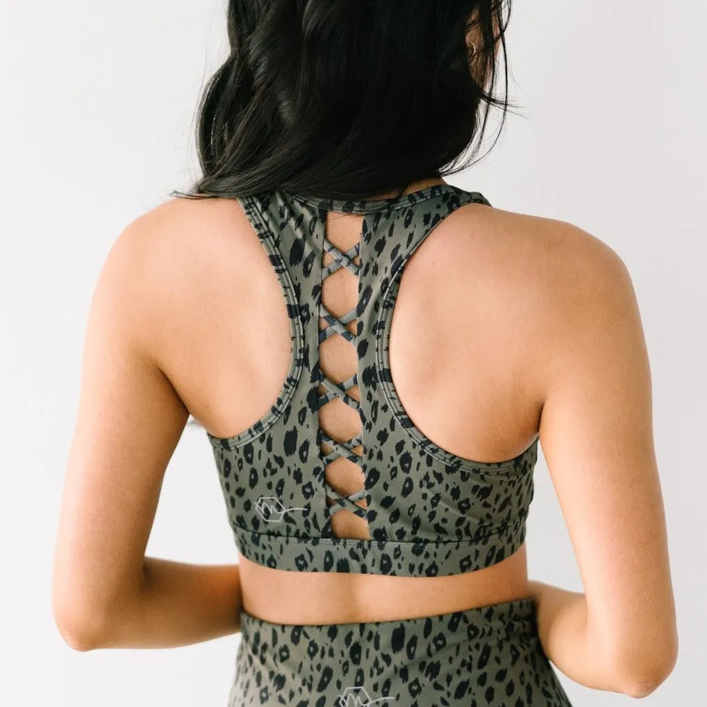 Courage Sports Bra - Green Leopard | MT SPORT sold by Maven Thread