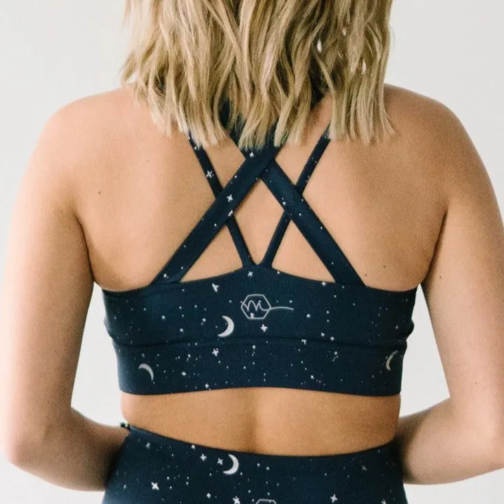 Criss Cross Sports Bra - Navy Moons | MT SPORT sold by Maven Thread