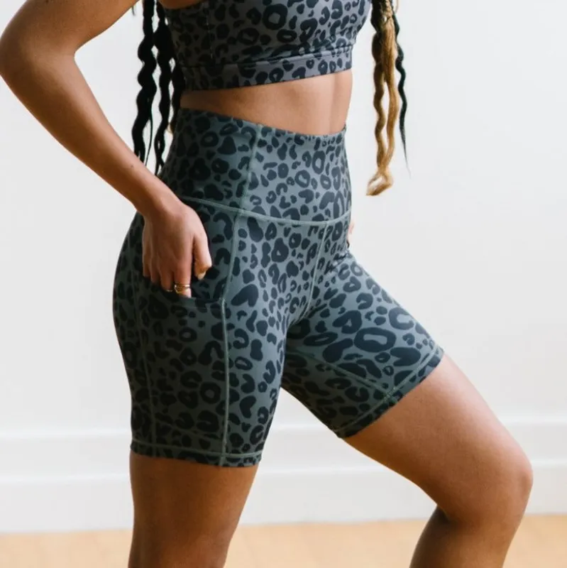 Biker Shorts - 6'' - Grey Leopard | MT SPORT sold by Maven Thread
