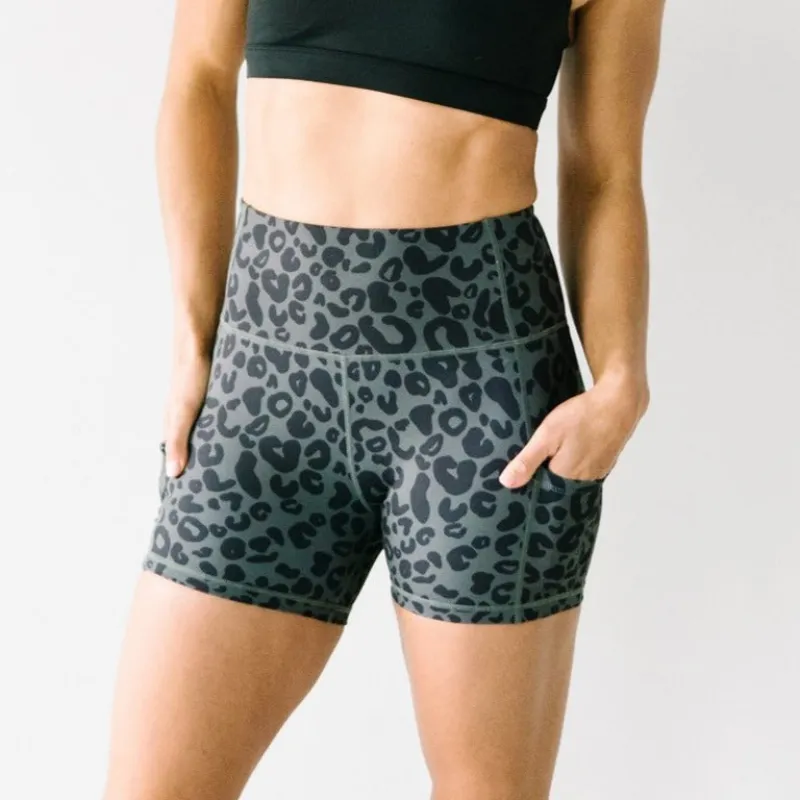Biker Shorts - 4'' - Grey Leopard | MT SPORT sold by Maven Thread