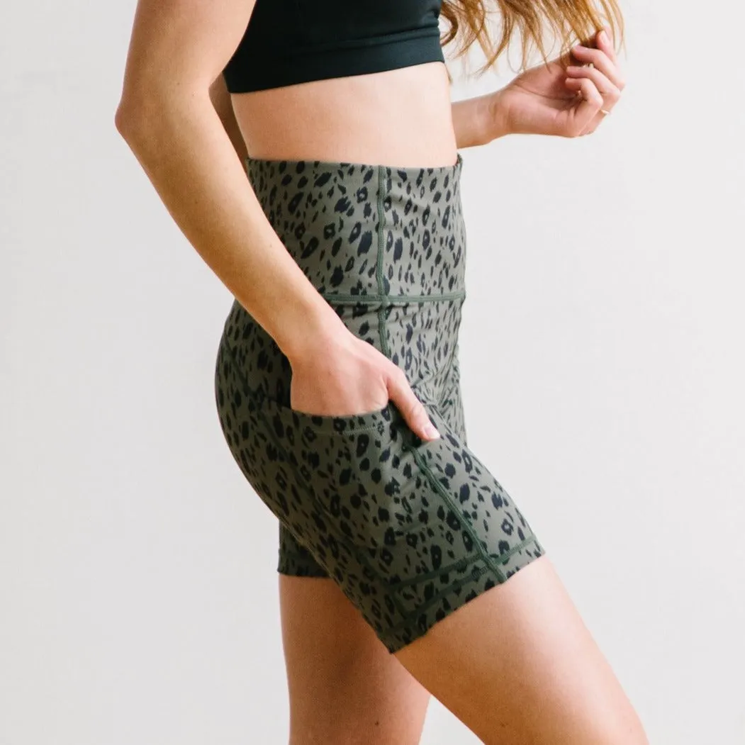 Biker Shorts - 6''- Green Leopard | MT SPORT sold by Maven Thread
