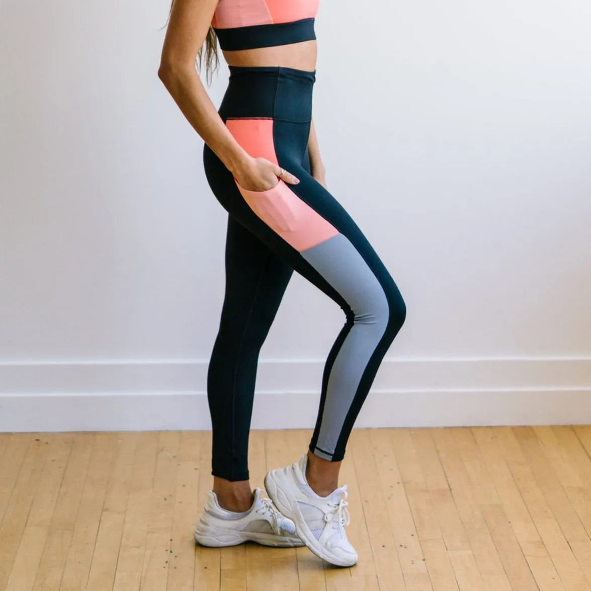 Inspire Leggings - Coral Colorblock | MT SPORT sold by Maven Thread