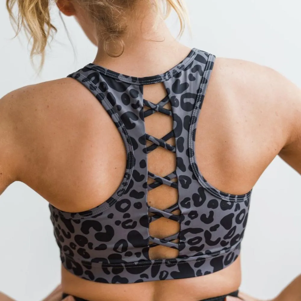 Courage Sports Bra - Gray Leopard | MT SPORT sold by Maven Thread