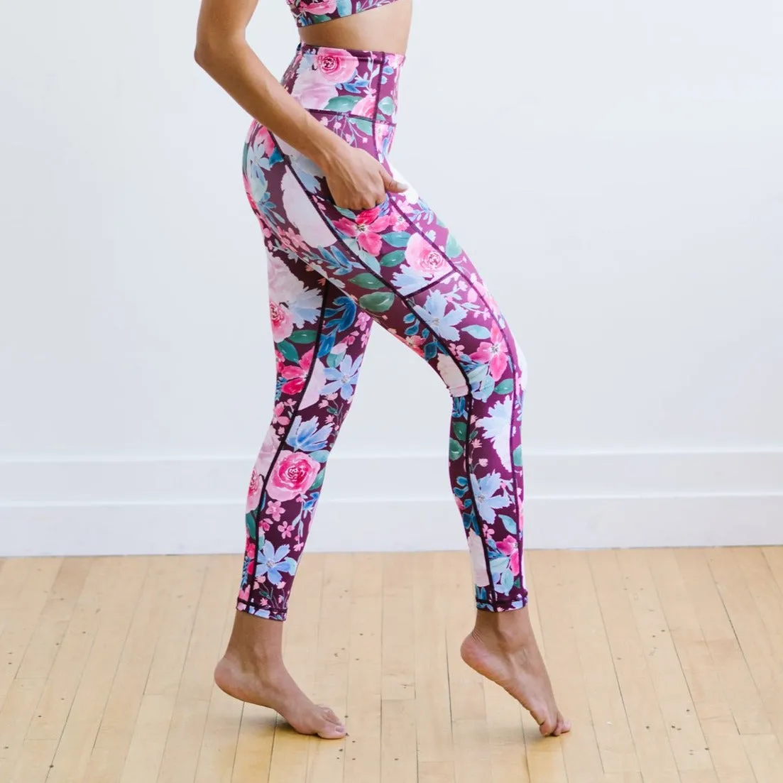 Inspire Leggings - Maroon Floral | MT SPORT sold by Maven Thread