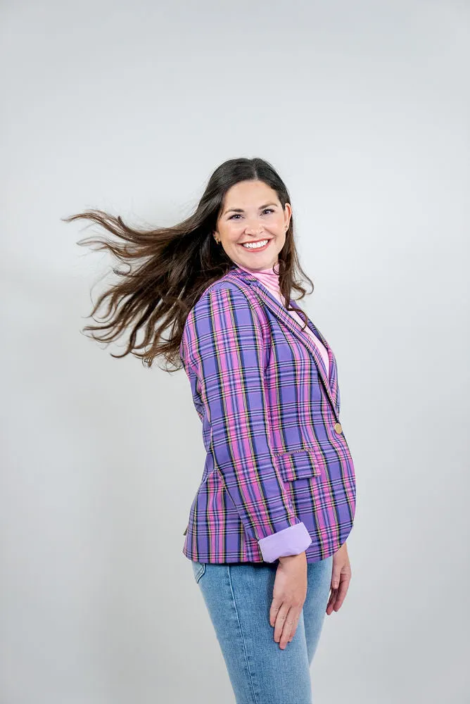 The "As If!" Purple and Pink Plaid Women's Blazer sold by PWR MWN