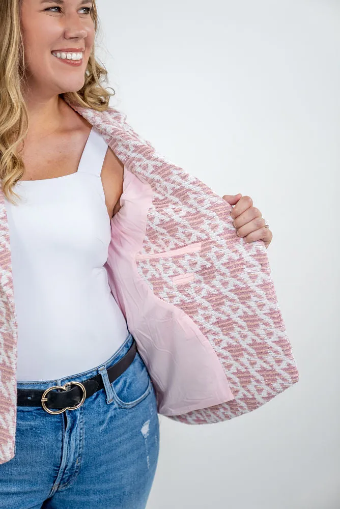 The "What? Like it's Hard" Pink Houndstooth PWR WMN Women's Blazer sold by PWR MWN product image thumbnail 4