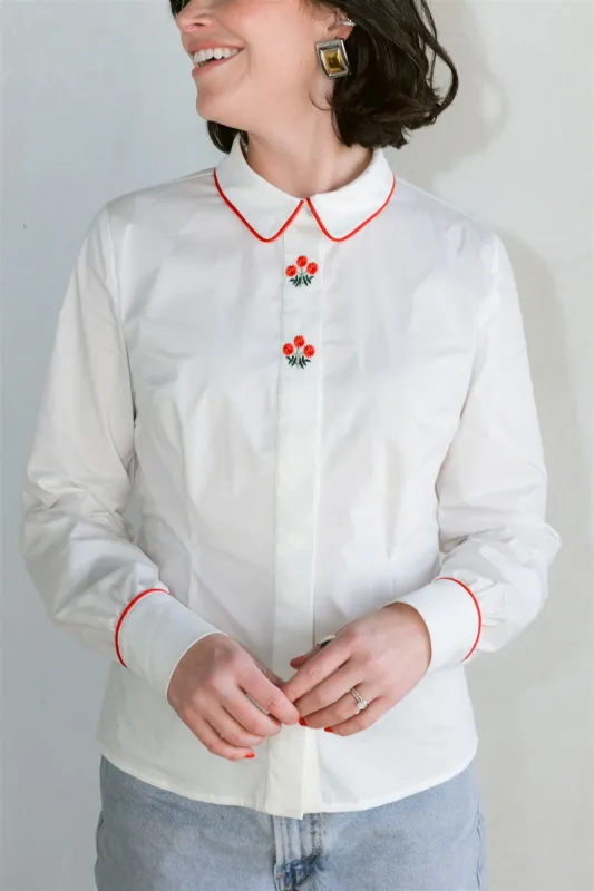 Her Flowers PWR WMN Blouse | Women's White Blouse sold by PWR MWN