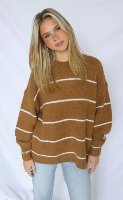 pistola: carlen mock neck sweater - caramel stripe sold by RIFFRAFF