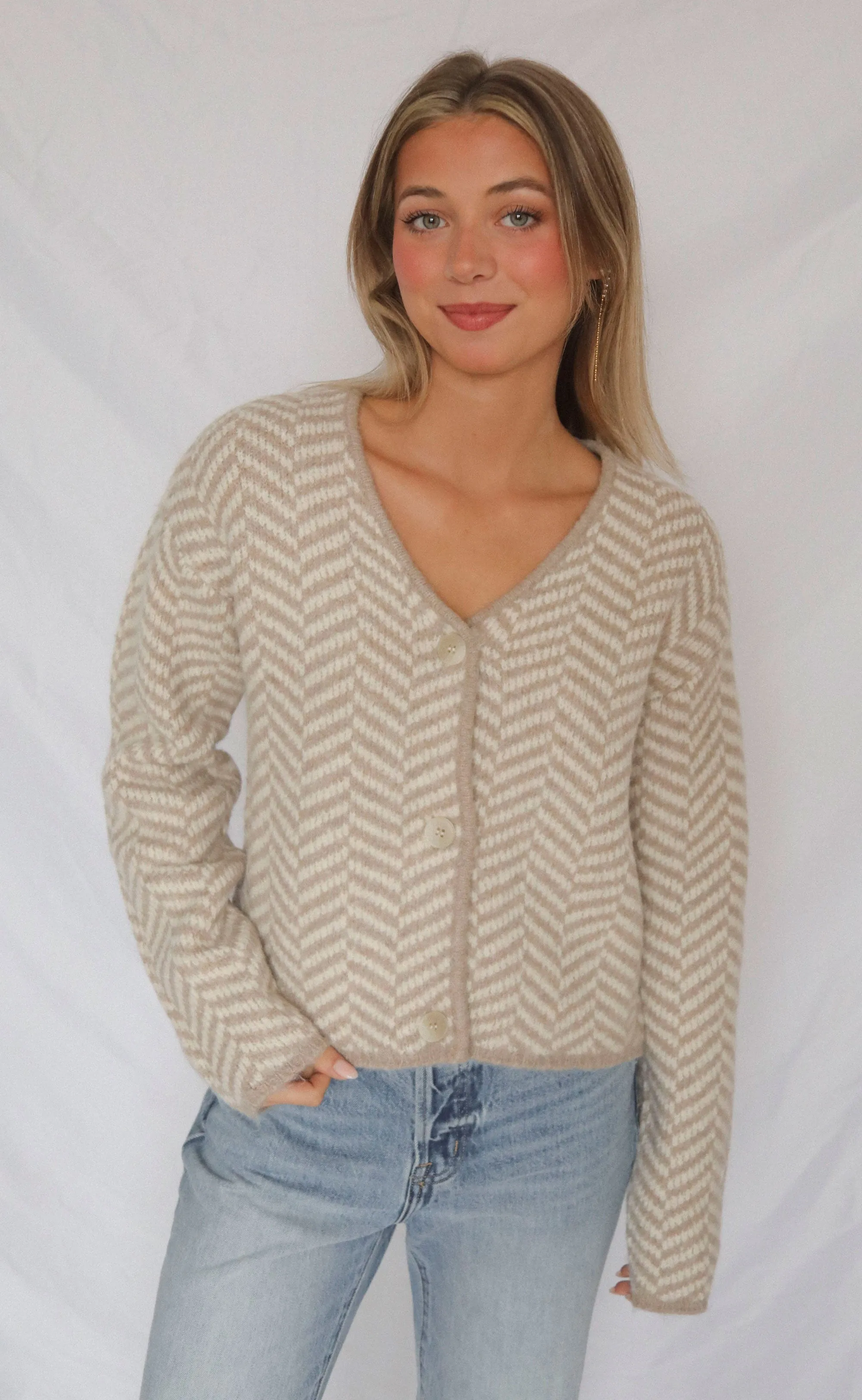 z supply: noemi herringbone cardigan sold by RIFFRAFF