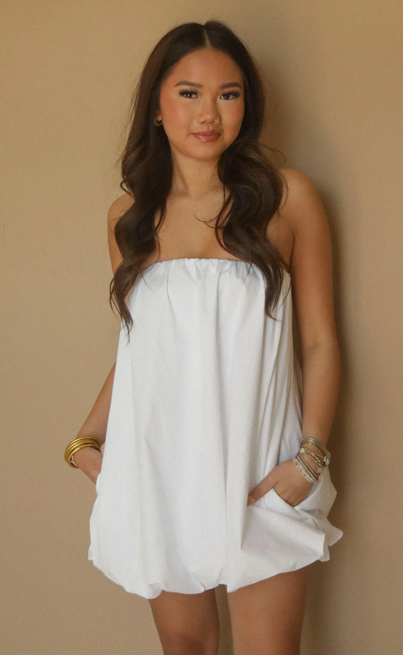 show me your mumu: beverly bubble dress - white poplin sold by RIFFRAFF