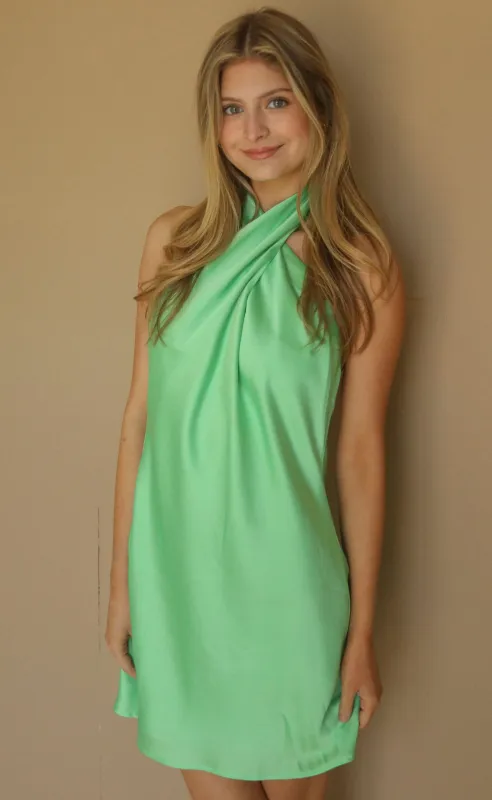 show me your mumu: jasmine tie dress - kiwi luxe satin sold by RIFFRAFF