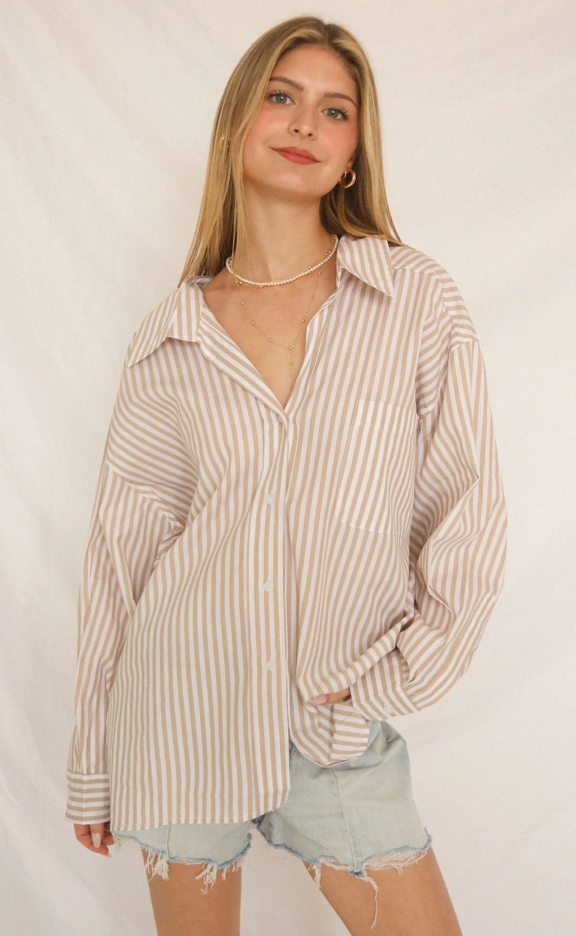 luna striped shirt - taupe sold by RIFFRAFF