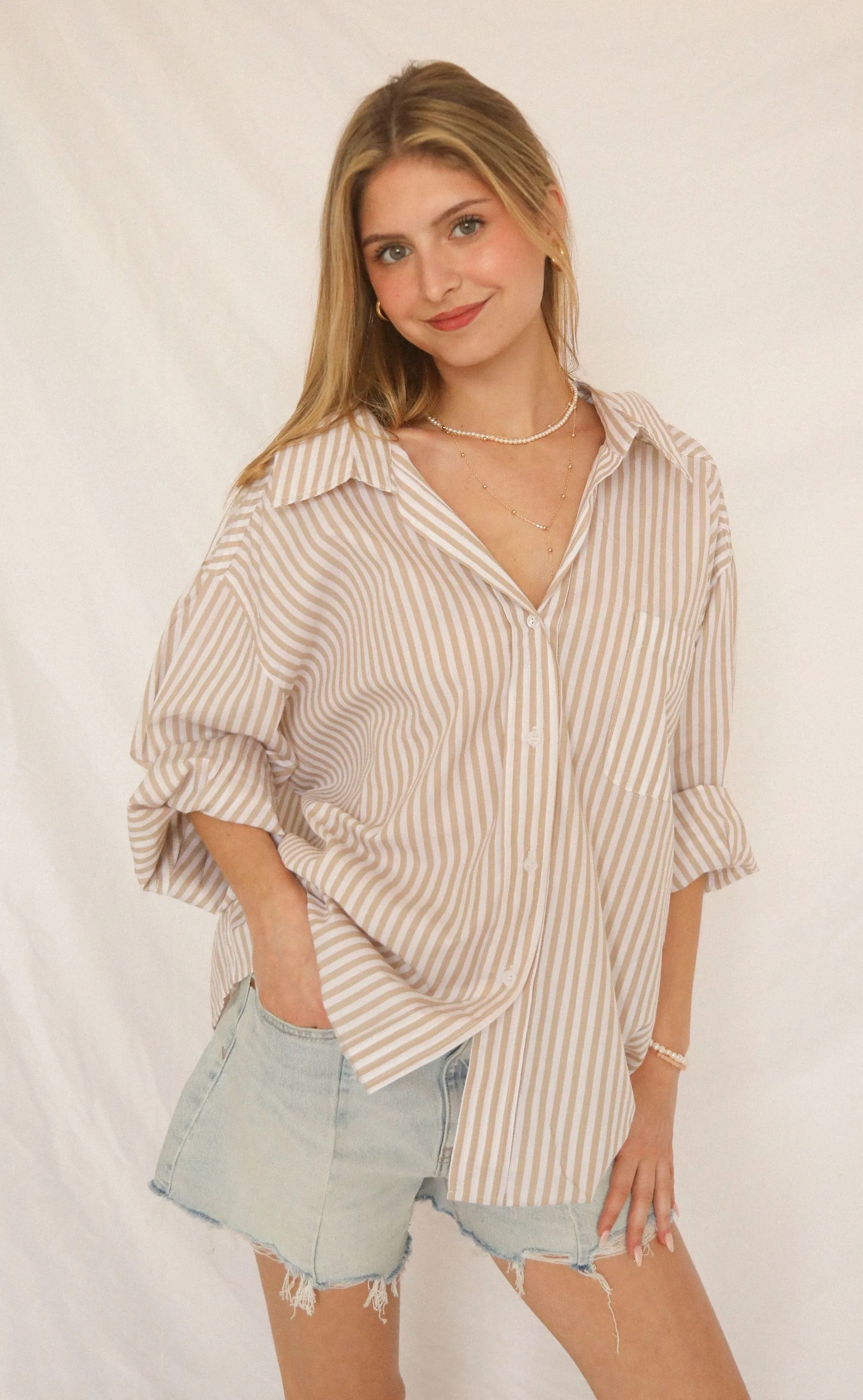 luna striped shirt - taupe sold by RIFFRAFF product image thumbnail 2