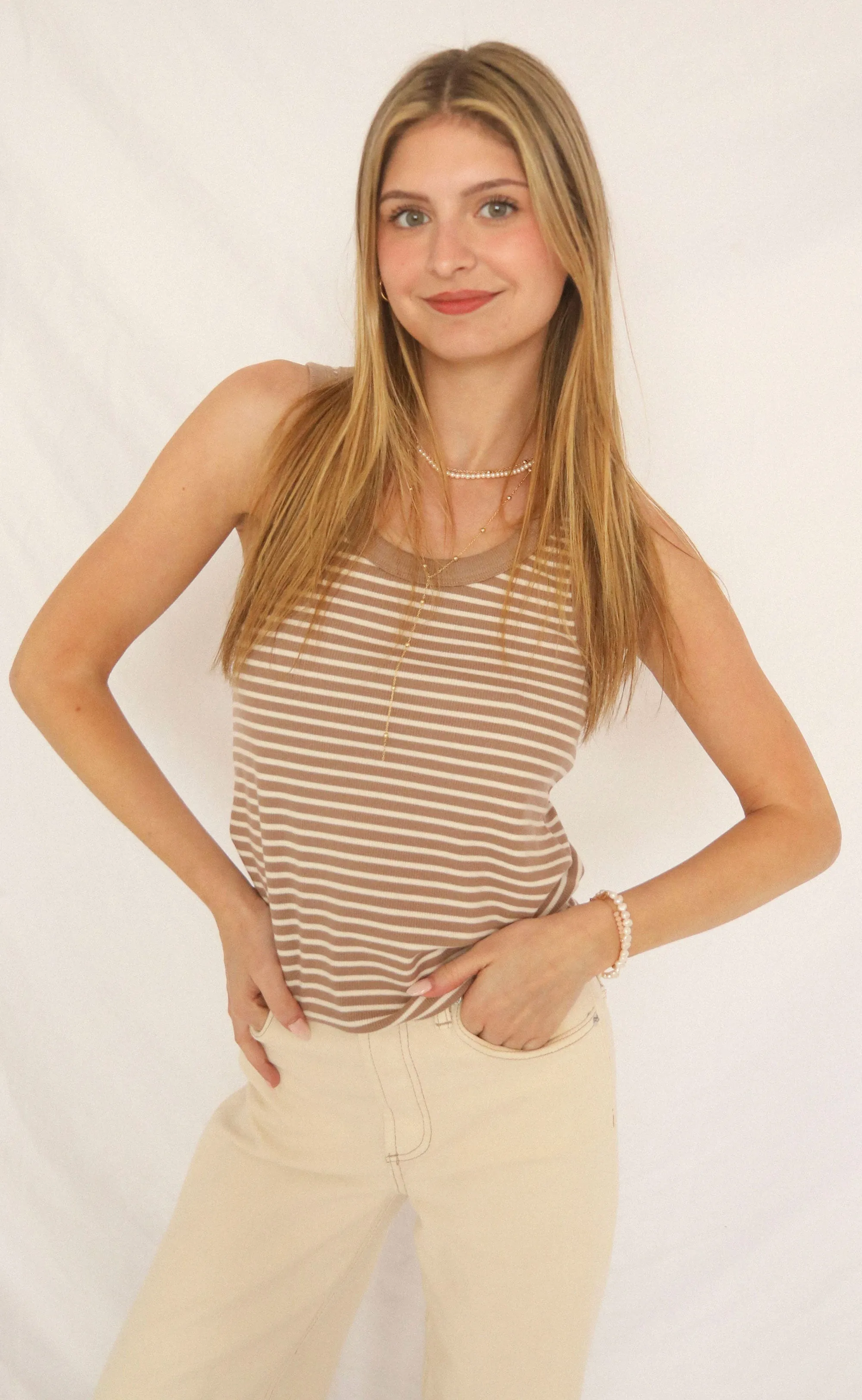 z supply: elin stripe rib tank - iced coffee sold by RIFFRAFF