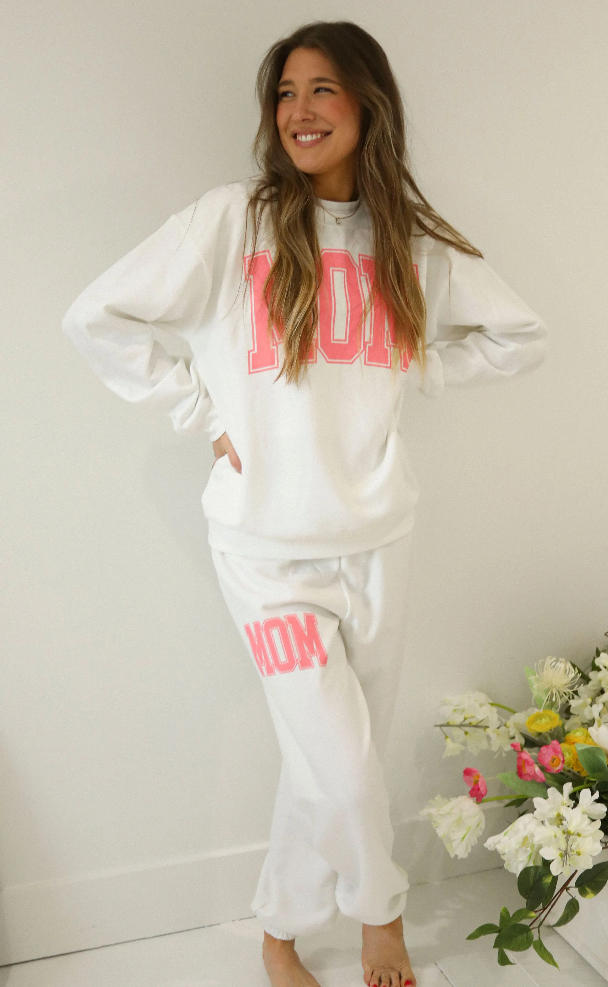 friday + saturday: classic mom sweatpants - pink sold by RIFFRAFF
