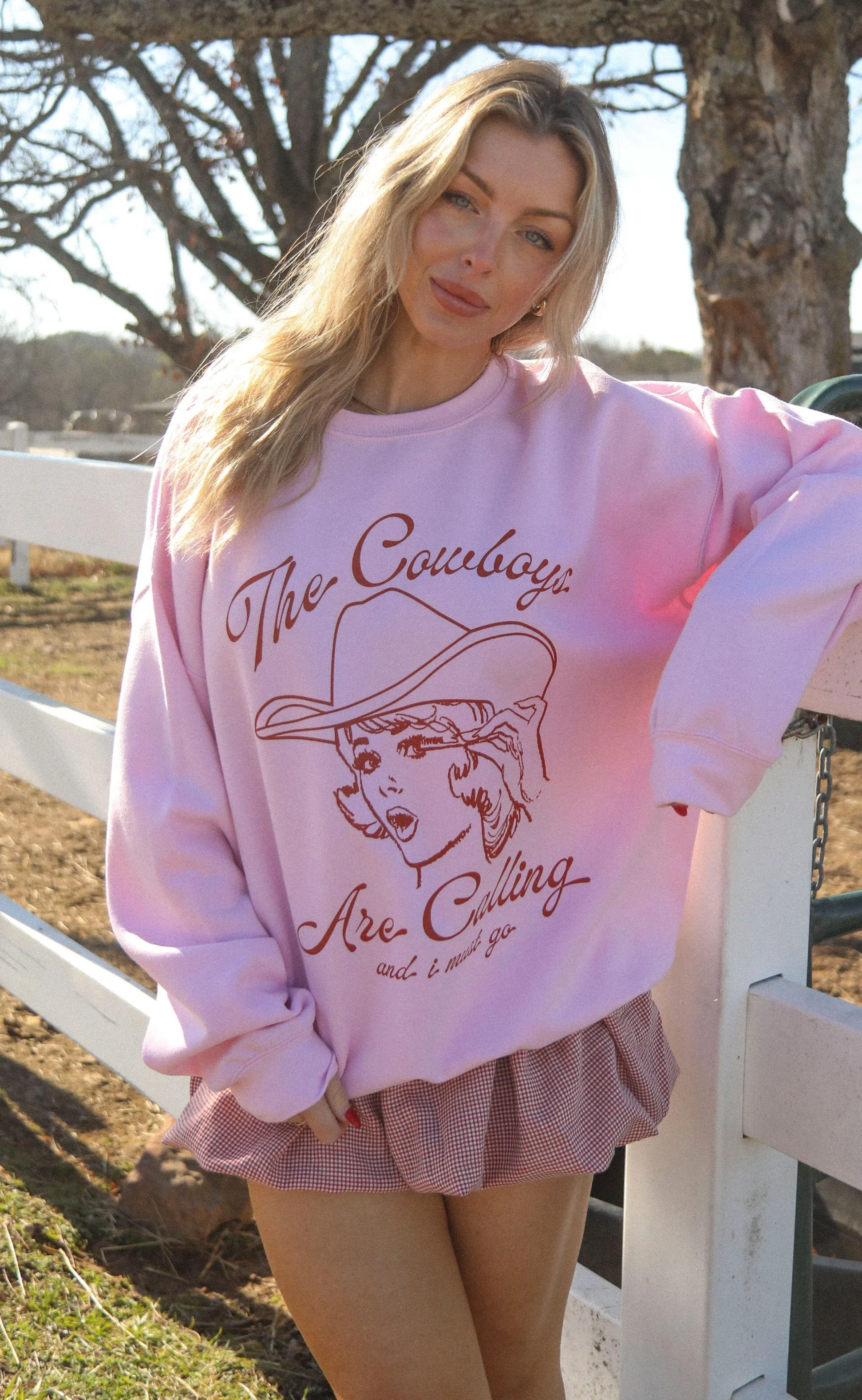 charlie southern: cowboys are calling sweatshirt - pink sold by RIFFRAFF
