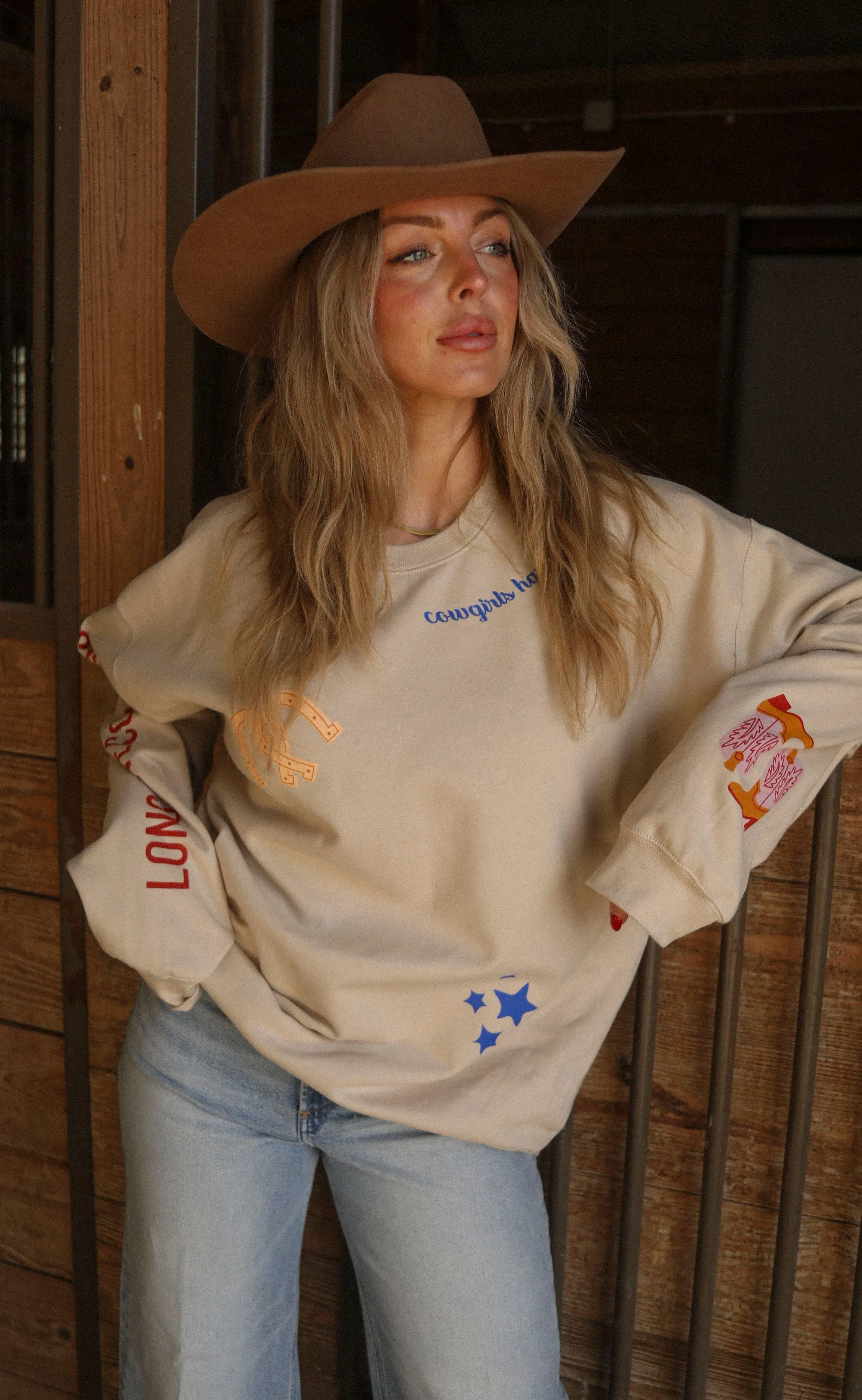 charlie southern: cowgirls patchwork sweatshirt sold by RIFFRAFF