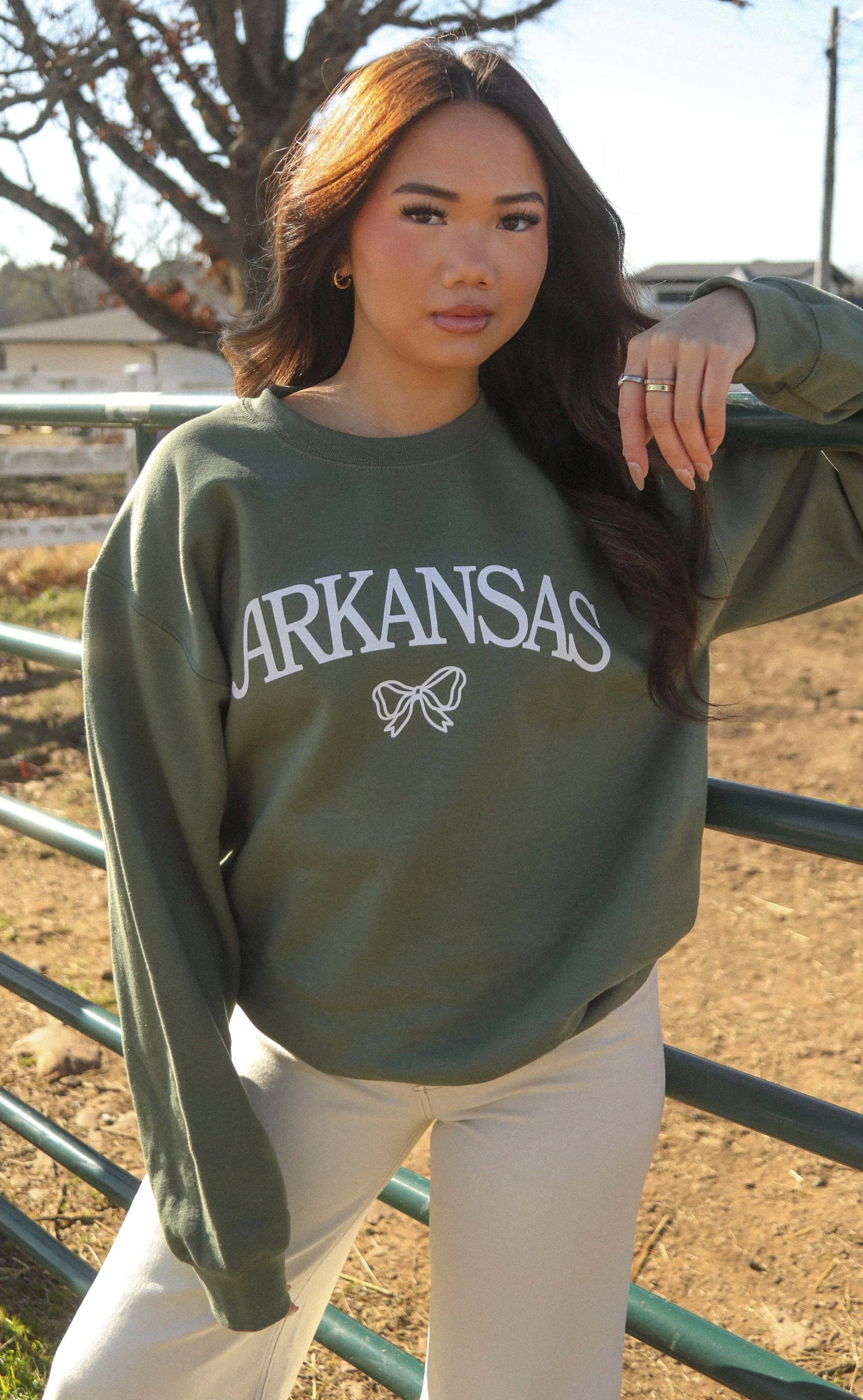 charlie southern: arkansas bow sweatshirt - green sold by RIFFRAFF