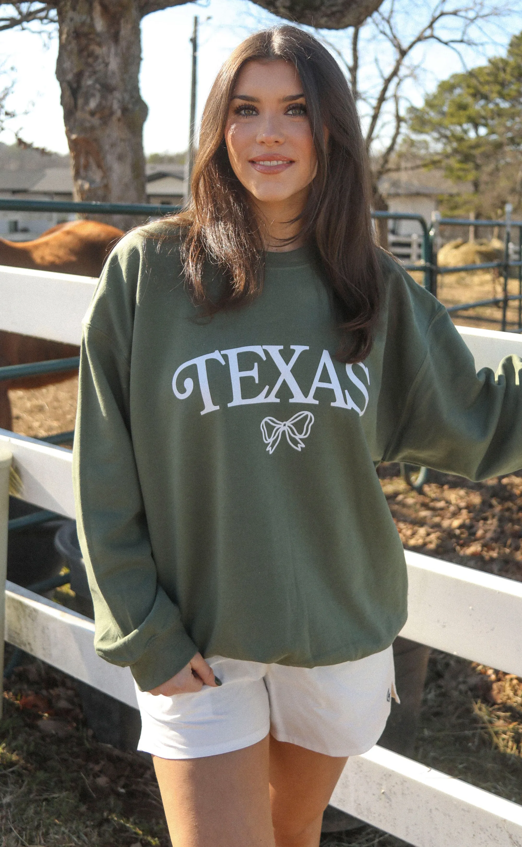charlie southern: texas bow sweatshirt - green sold by RIFFRAFF